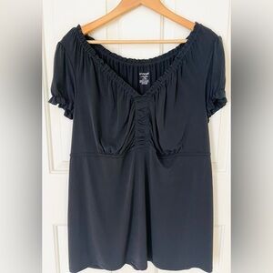 Lane Bryant Black Tie Front Ruched Blouse